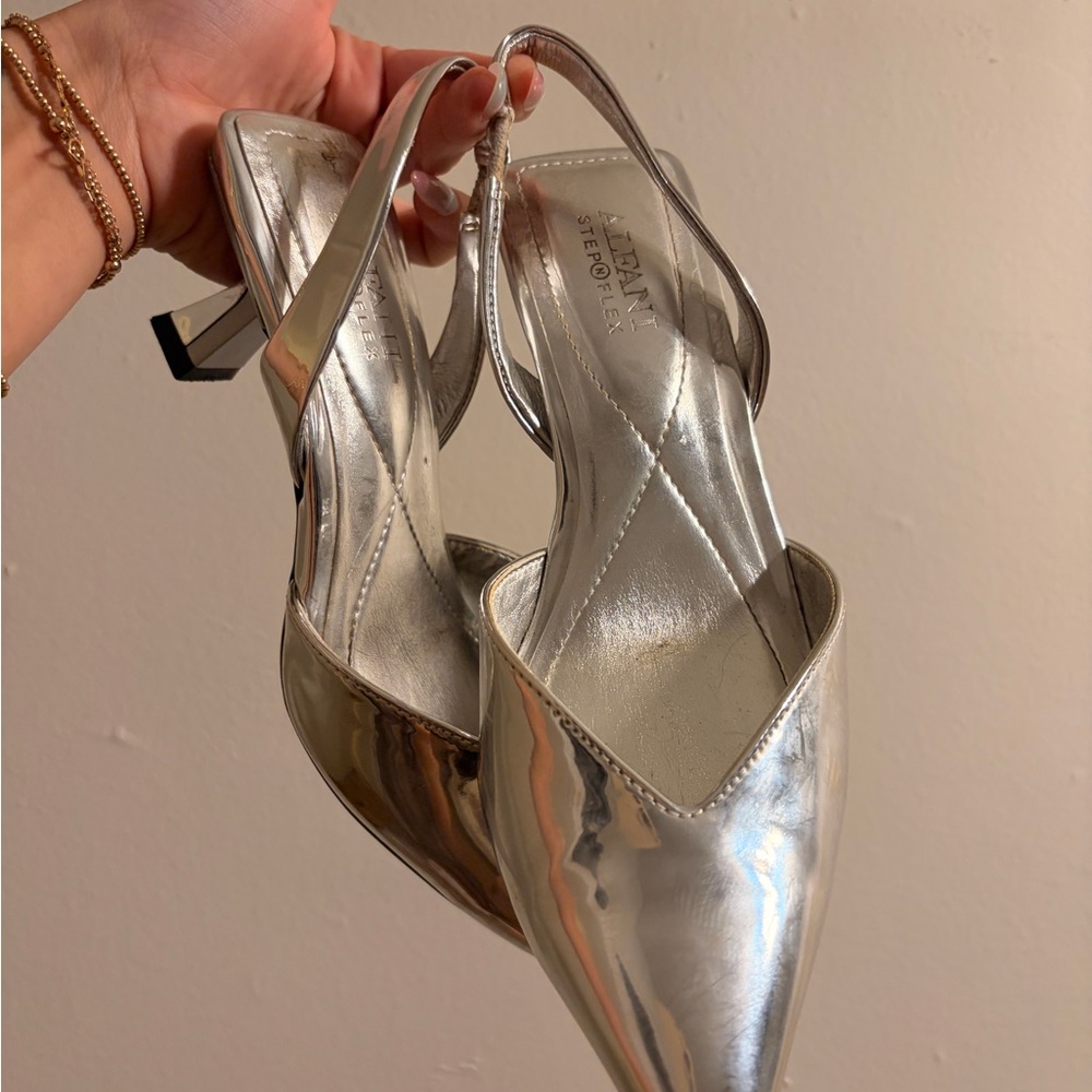 Alfani Metallic Silver Pointed Slingback Heels